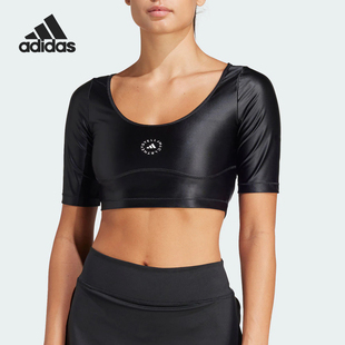 运动短袖 Adidas TOP女士亲肤修身 CROP T恤IN3654 阿迪达斯正品