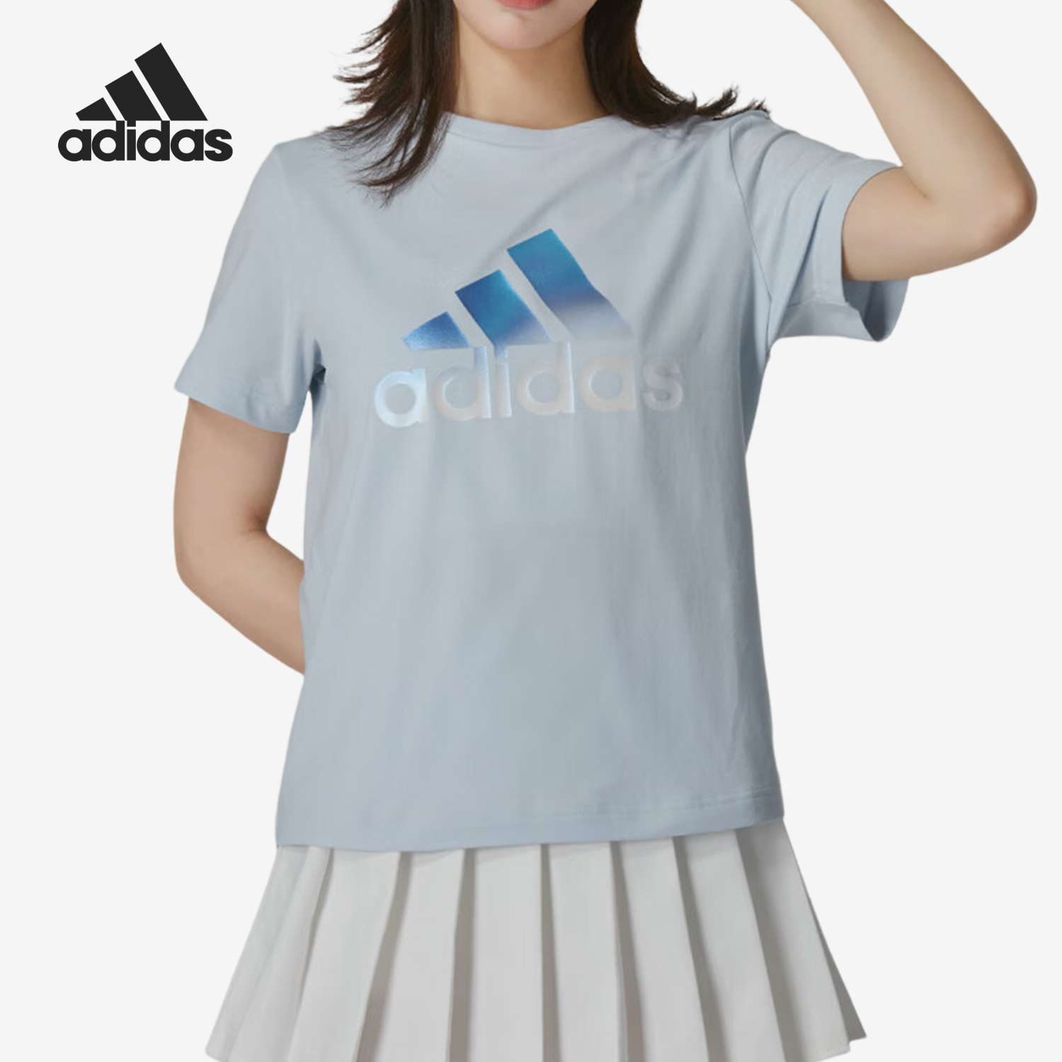 阿迪达斯女士经典透气运动短袖