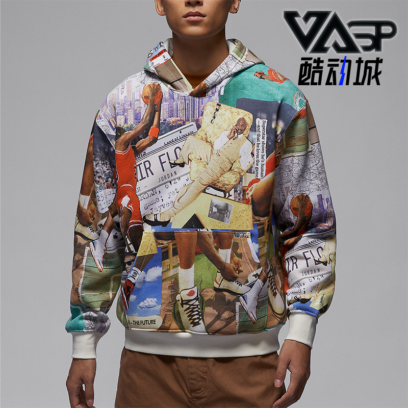 Nike/耐克正品JORDAN男士印花加绒连帽卫衣套头衫FV7298-133
