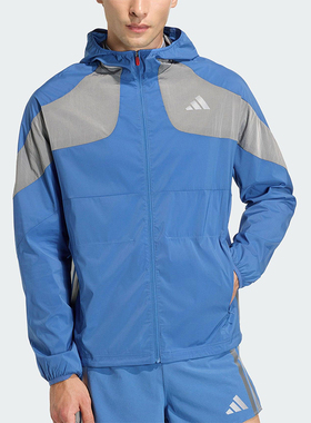 Adidas/阿迪达斯正品2025冬季款男士运动连帽拼接跑步外套KB1492