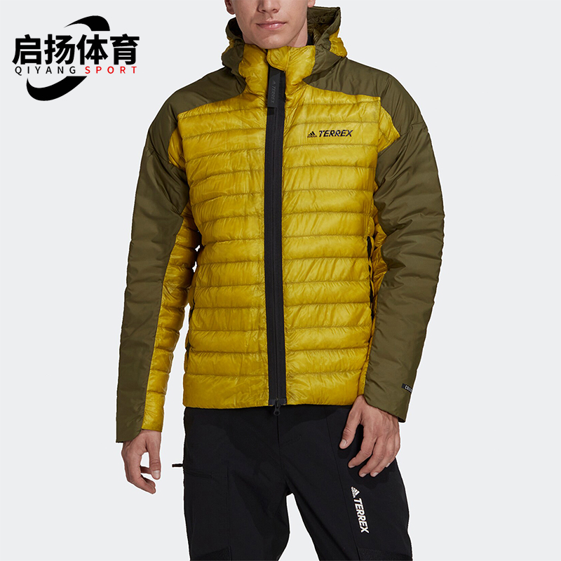 Adidas/阿迪达斯正品冬季男士保暖时尚拼接连帽休闲羽绒服HH9215