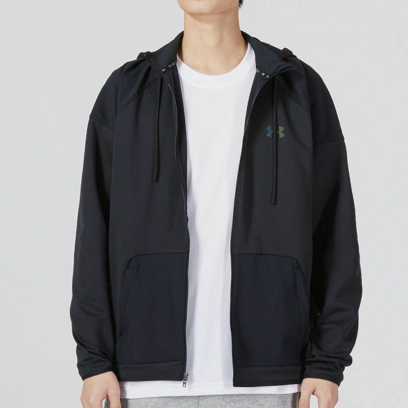 UA/安德玛正品运动男士连帽拉链宽松经典针织夹克外套1373719-001