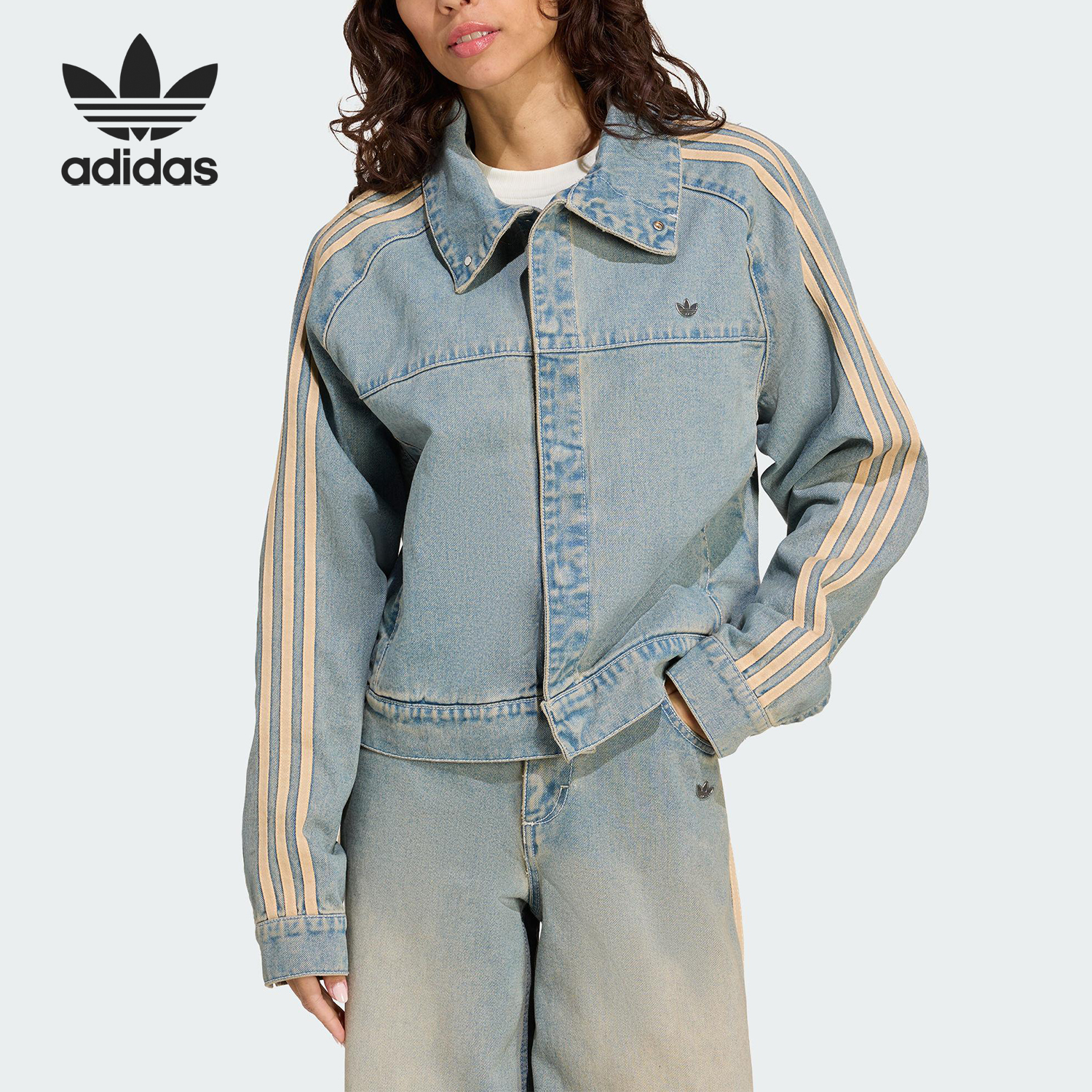 Adidas/阿迪达斯官方正品三叶草女士牛仔运动宽松夹克外套JY2872