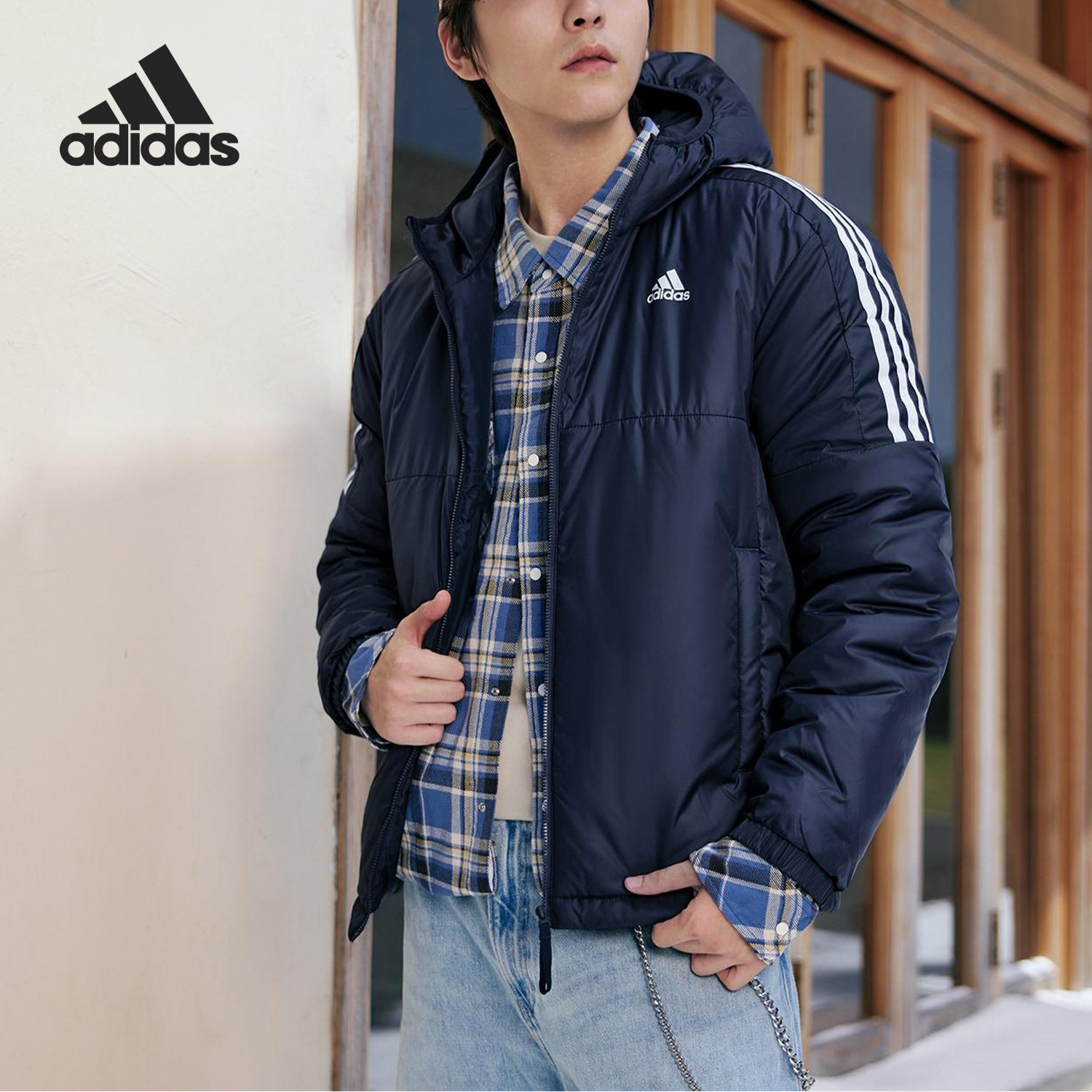 Adidas/阿迪达斯官方正品2025秋季款男士保暖运动连帽棉服KF6757