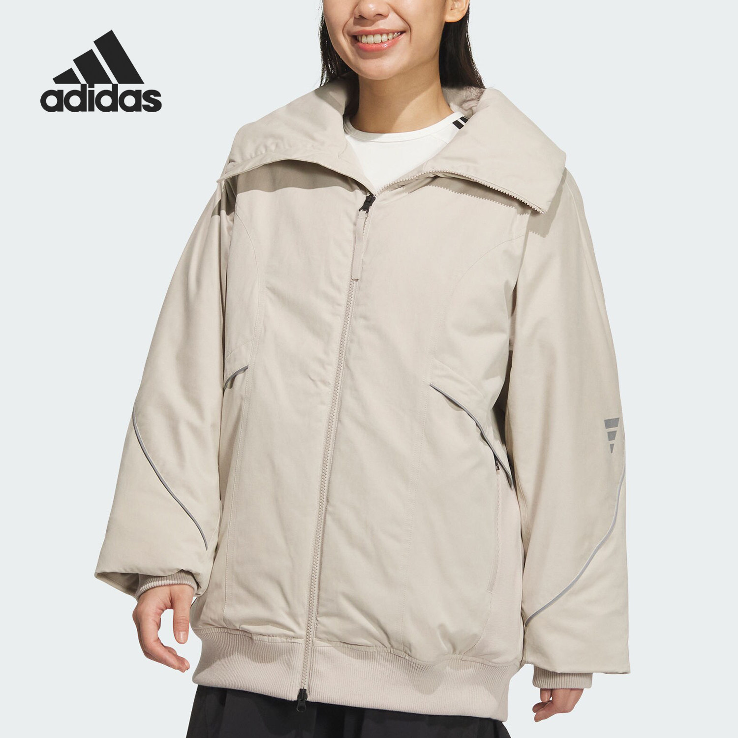 Adidas/阿迪达斯官方正品新款女士运动翻领宽松保暖棉服JM6198