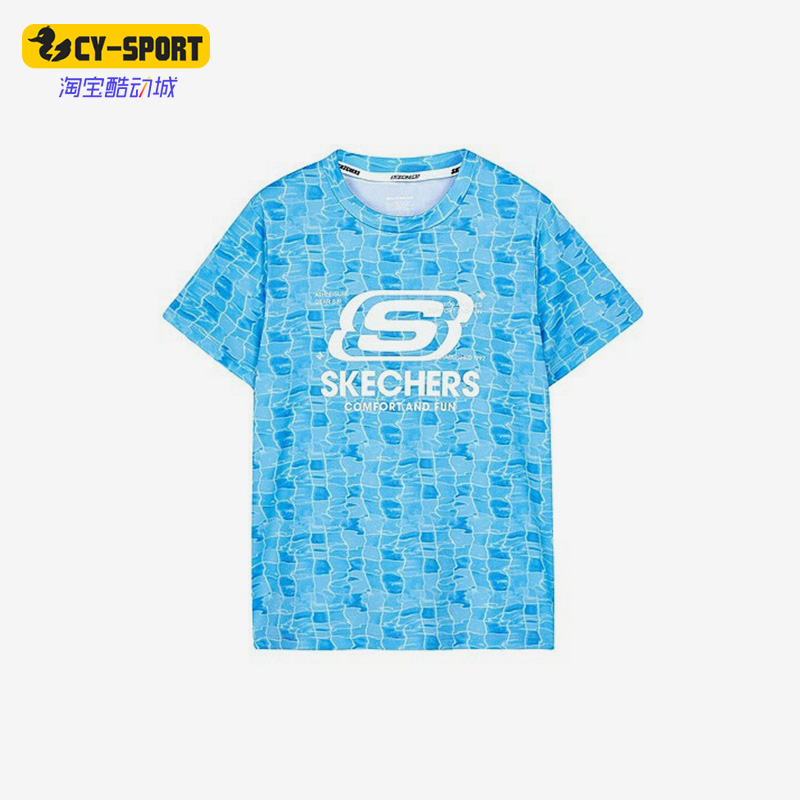 Skechers/斯凯奇正品夏季新款水波纹大童运动休闲短袖T恤P222B008