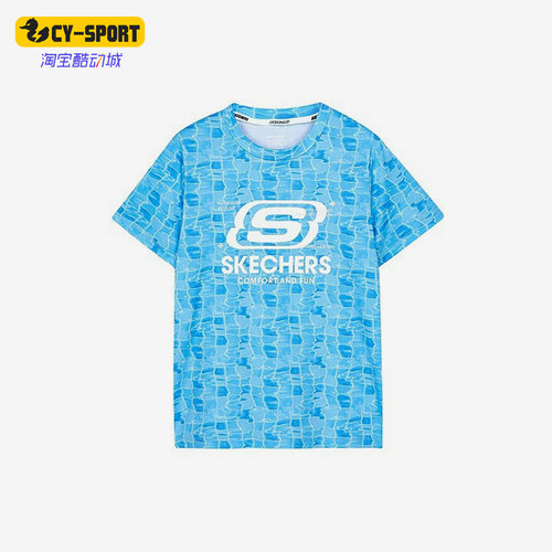 Skechers/斯凯奇正品夏季新款水波纹大童运动休闲短袖T恤P222B008