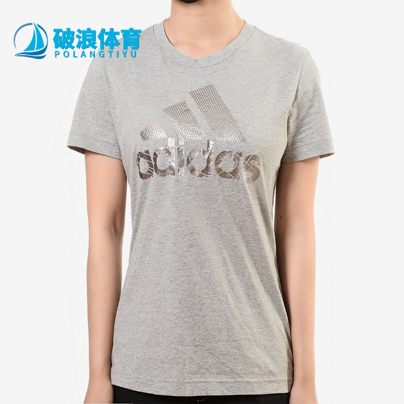 Adidas/阿迪达斯正品2025女士日常圆领透气LOGO印花短袖T恤DV3030