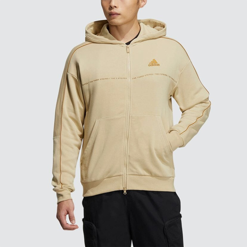 Adidas/阿迪达斯正品男女同款字母印花拉链连帽卫衣IA9438