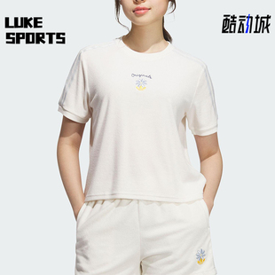 透气针织短袖 Adidas 经典 阿迪达斯正品 KB8960 三叶草女士印花短款