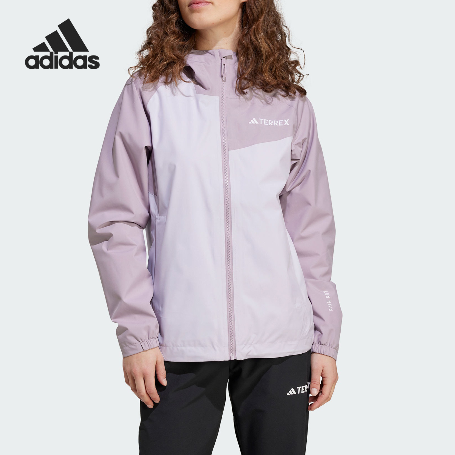 Adidas/阿迪达斯正品秋季女士户外运动拼接连帽外套JD8378