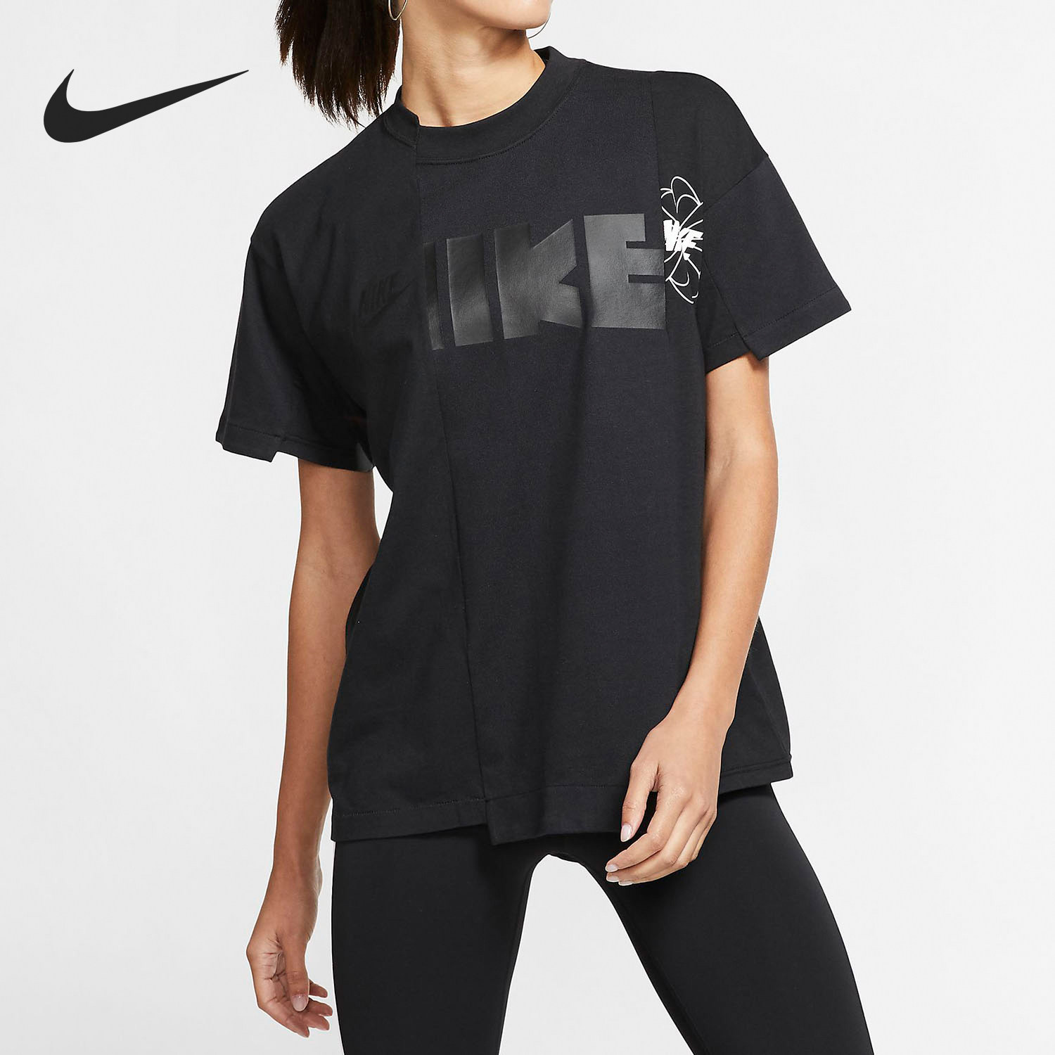 Nike/耐克正品2025女士拼接logo印花正肩短袖T恤CD6311-010,运动服/休闲服装,运动T恤,淘宝优惠券,粉丝福利购,淘宝优惠卷