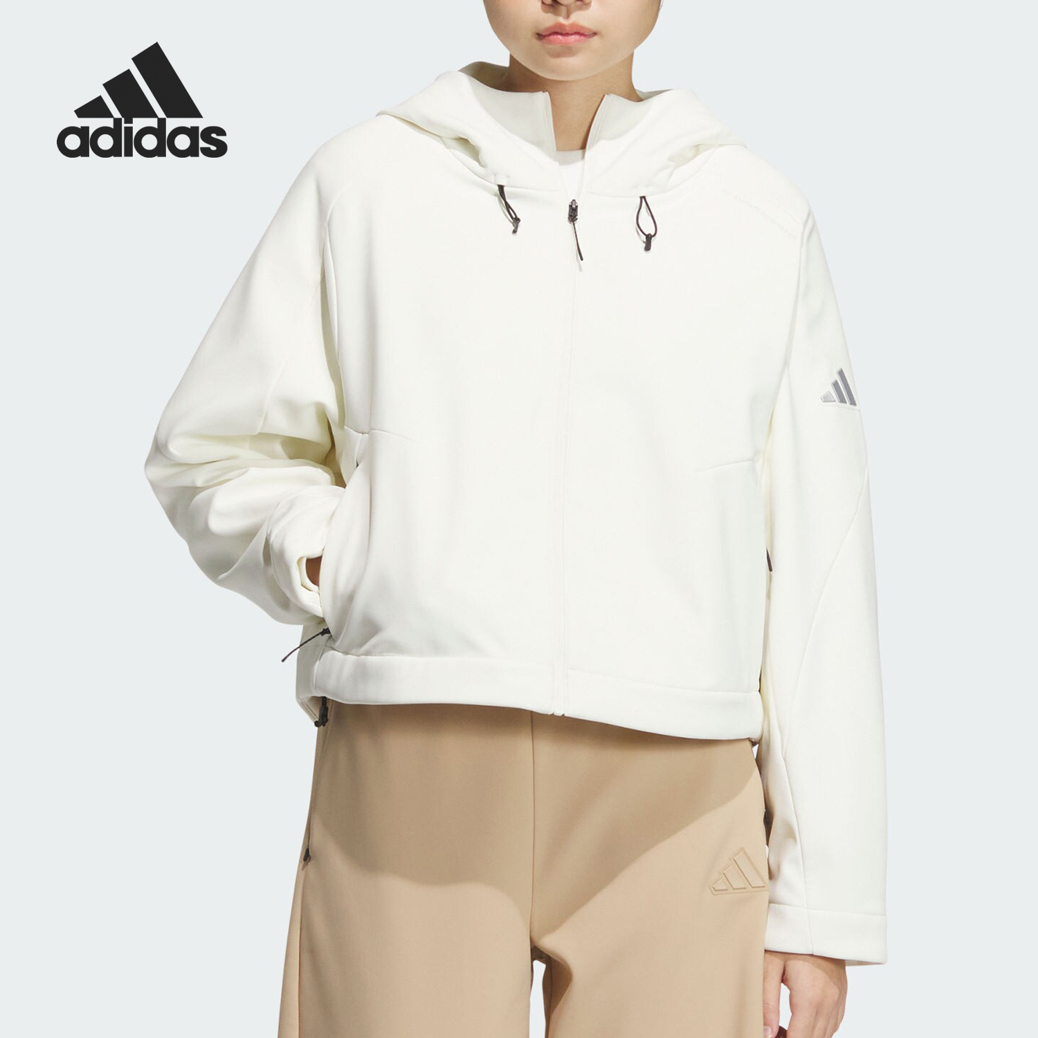 Adidas/阿迪达斯官方正品秋冬新款女士保暖简约连帽外套JM8858