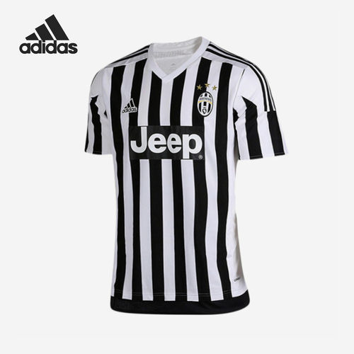 Adidas阿迪达斯正品JUVE H JSY男V领徽章字母条纹短袖T恤AA0336
