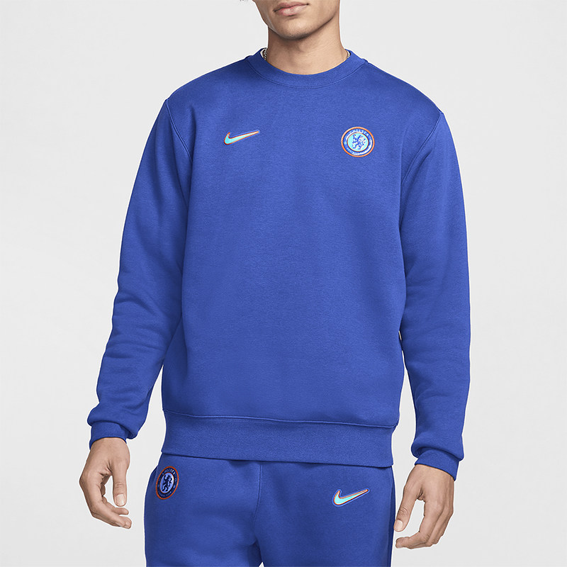 Nike/耐克正品Club男士加绒印花足球圆领运动卫衣FQ3008-495