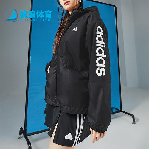 Adidas/阿迪达斯正品W LIN WB女士宽松经典连帽图案外套H07842
