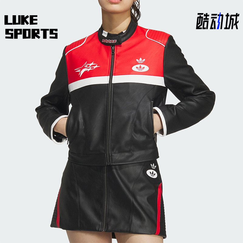 Adidas/阿迪达斯正品三叶草女士仿皮运动机车赛车服JM8023