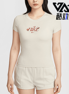 Nike/耐克正品Sportswear女士修身刺绣针织经典短袖HF9723-104