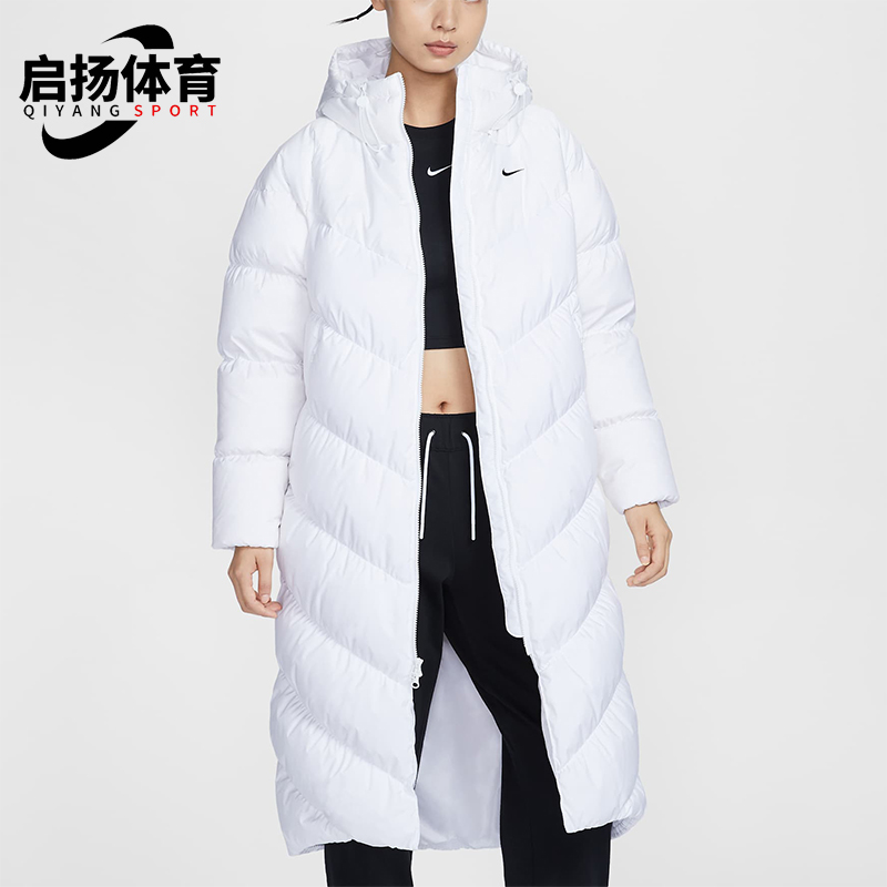耐克女士连帽保暖长款休闲羽绒服