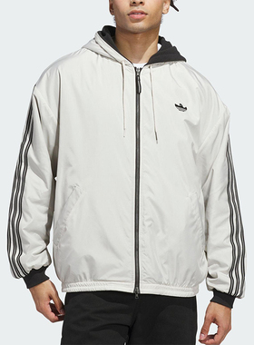 Adidas/阿迪达斯正品三叶草男女连帽休闲条纹双面穿外套JX5440