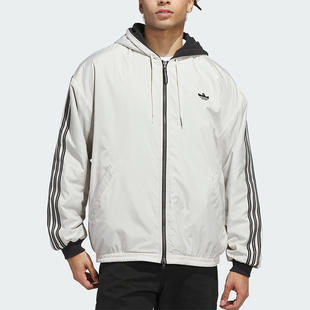 Adidas/阿迪达斯正品三叶草男女连帽休闲条纹双面穿外套JX5440
