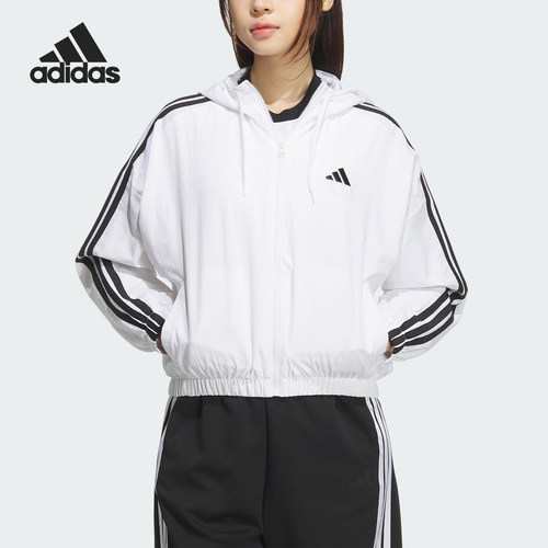 Adidas/阿迪达斯官方正品W 3S WV WB女士运动短款条纹外套JZ2161
