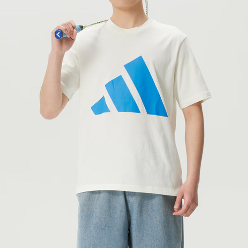Adidas/阿迪达斯正品圆领短袖T恤新款男白蓝色经典短袖T恤KC0920