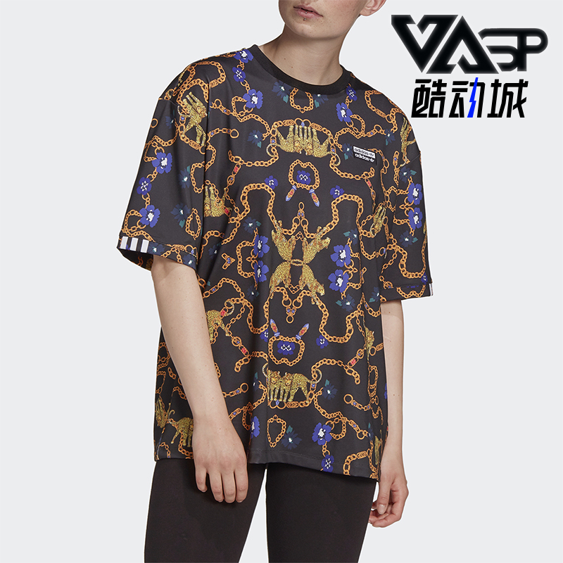 Adidas/阿迪达斯正品三叶草女士透气套头满印印花短袖T恤GD4268