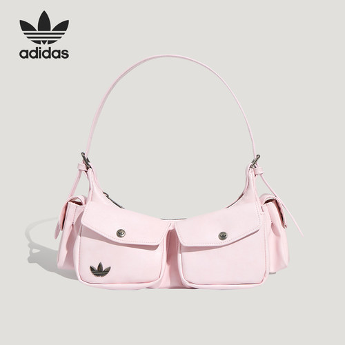Adidas/阿迪达斯正品三叶草新款女粉色出行复古斜挎包KW4749