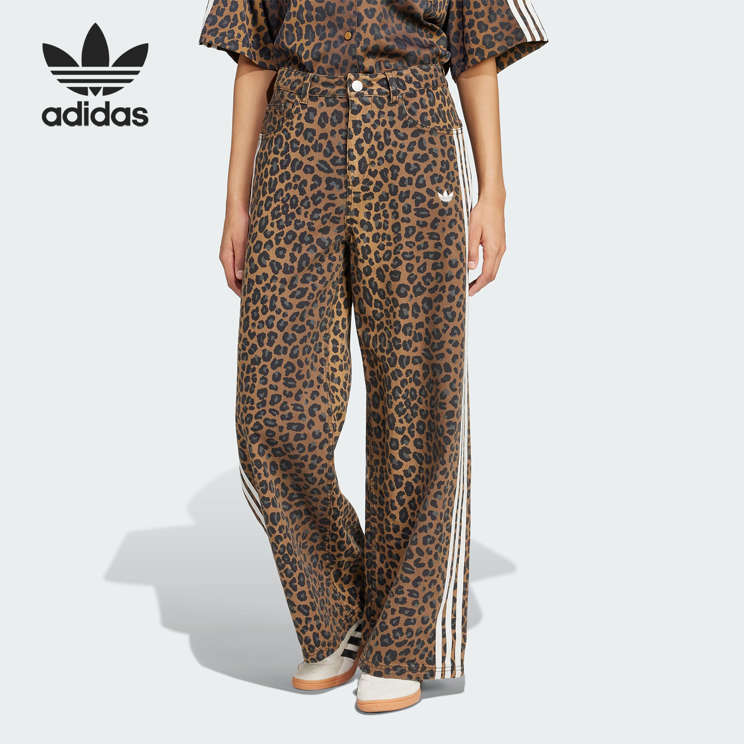 Adidas/阿迪达斯正品三叶草女士豹纹印花宽松休闲裤KA2680