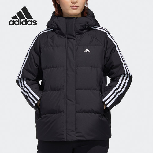 Adidas/阿迪达斯官方正品女子三条纹户外连帽运动羽绒服 GP5555
