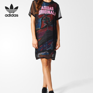 女子短袖 Adidas 阿迪达斯官方正品 三叶草夏季 BK1952 雪纺连衣裙