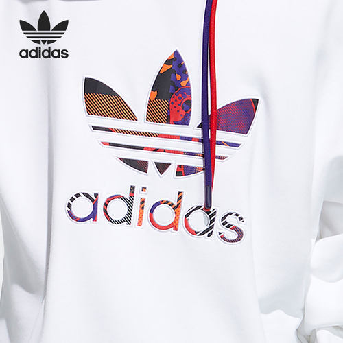 Adidas/阿迪达斯官方正品三叶草男子LOGO印花休闲连帽卫衣H09192