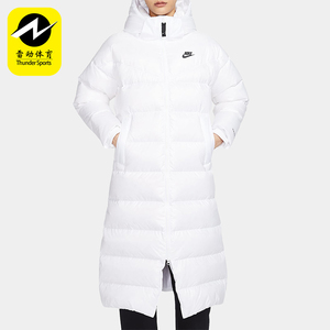耐克女士简约长款连帽保暖羽绒服