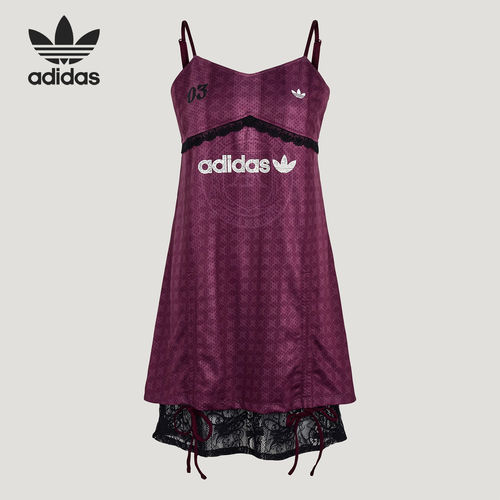 Adidas/阿迪达斯官方正品女士蕾丝下摆休闲气质吊带连衣裙KU4753