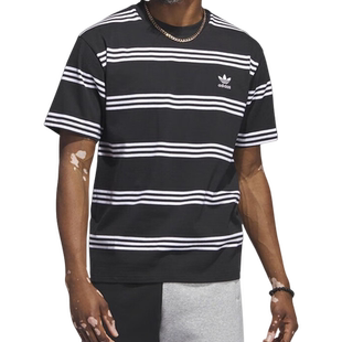 Adidas/阿迪达斯官方正品三叶草新款男士条纹透气短袖T恤IL4703