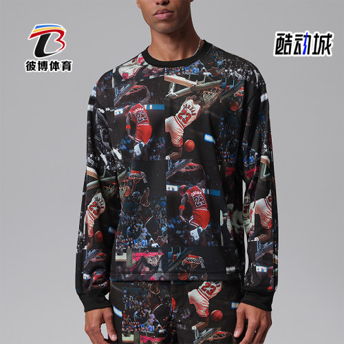 Nike/耐克正品Jordan男士印花针织宽松透气长袖T恤IF1831-010