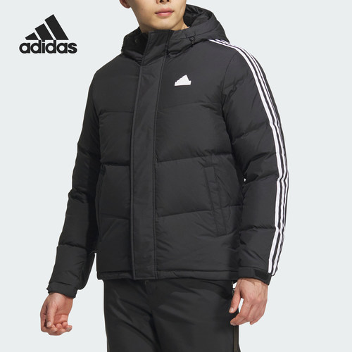 阿迪达斯男士经典条纹休闲羽绒服