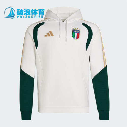 Adidas/阿迪达斯正品TIRO新款男米白绿色经典足球连帽卫衣JZ9364