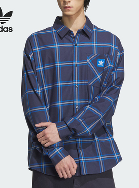 Adidas/阿迪达斯官方正品三叶草男士格纹翻领休闲宽松衬衫JC6836