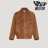 三叶草男士 Adidas 阿迪达斯正品 翻领复古宽松休闲皮革夹克KV5939