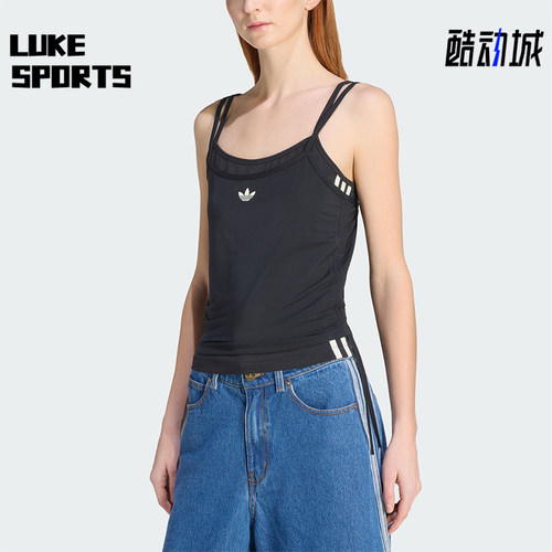 Adidas/阿迪达斯正品三叶草女士运动针织修身吊带背心T恤KW4524