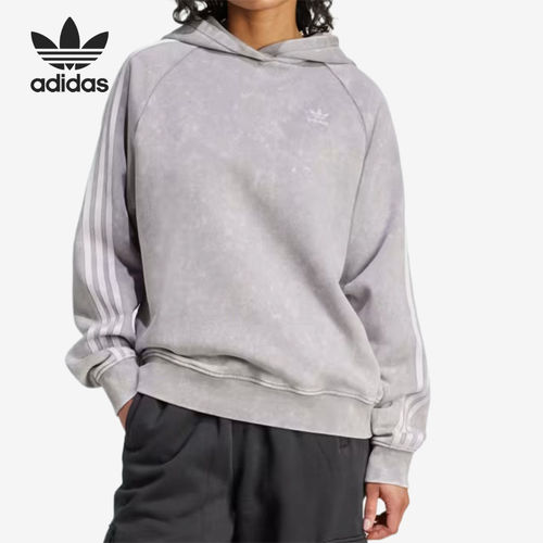 Adidas/阿迪达斯官方正品三叶草新款女灰色街头连帽卫衣IW3414