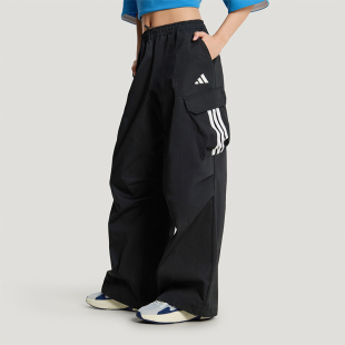 Adidas/阿迪达斯正品WOVENTROUSERS新款女黑色经典宽松长裤KW0682