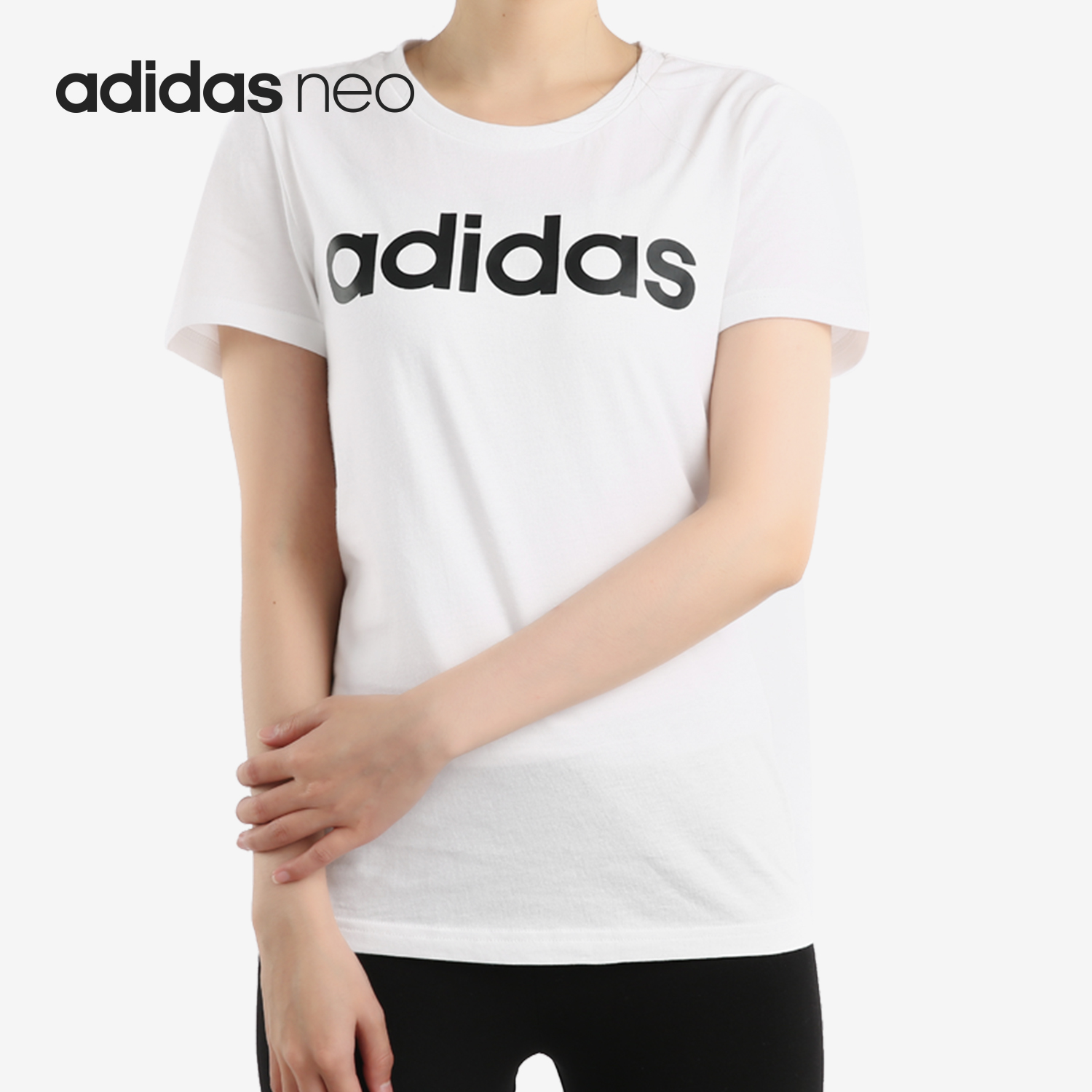 Adidas/阿迪达斯官方正品NEO女子休闲运动LOGO针织短袖T恤EI4714