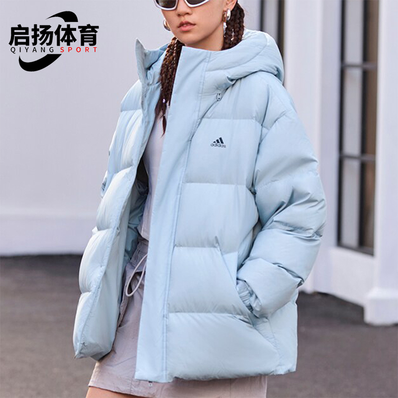 阿迪达斯男女连帽鸭绒面包羽绒服