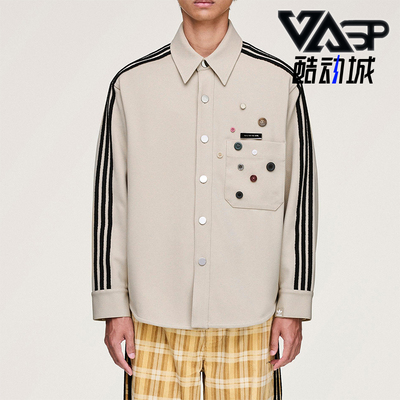 Adidas/阿迪达斯正品三叶草男女休闲长袖宽松条纹运动衬衫KC3141