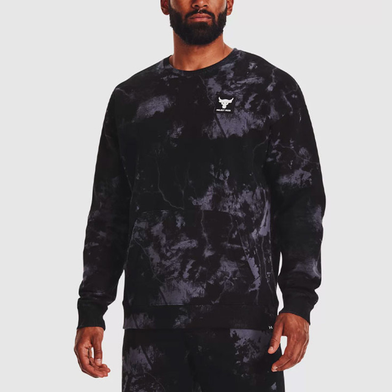 UA/安德玛正品新款男士抓绒保暖宽松圆领训练运动卫衣1373566-001