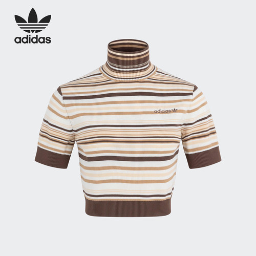Adidas/阿迪达斯正品三叶草女士复古条纹针织短袖T恤JD3593