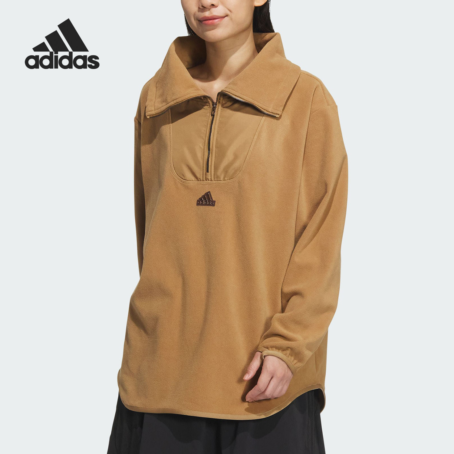 Adidas/阿迪达斯官方正品新款女士复古宽松时尚半拉链卫衣JX6848